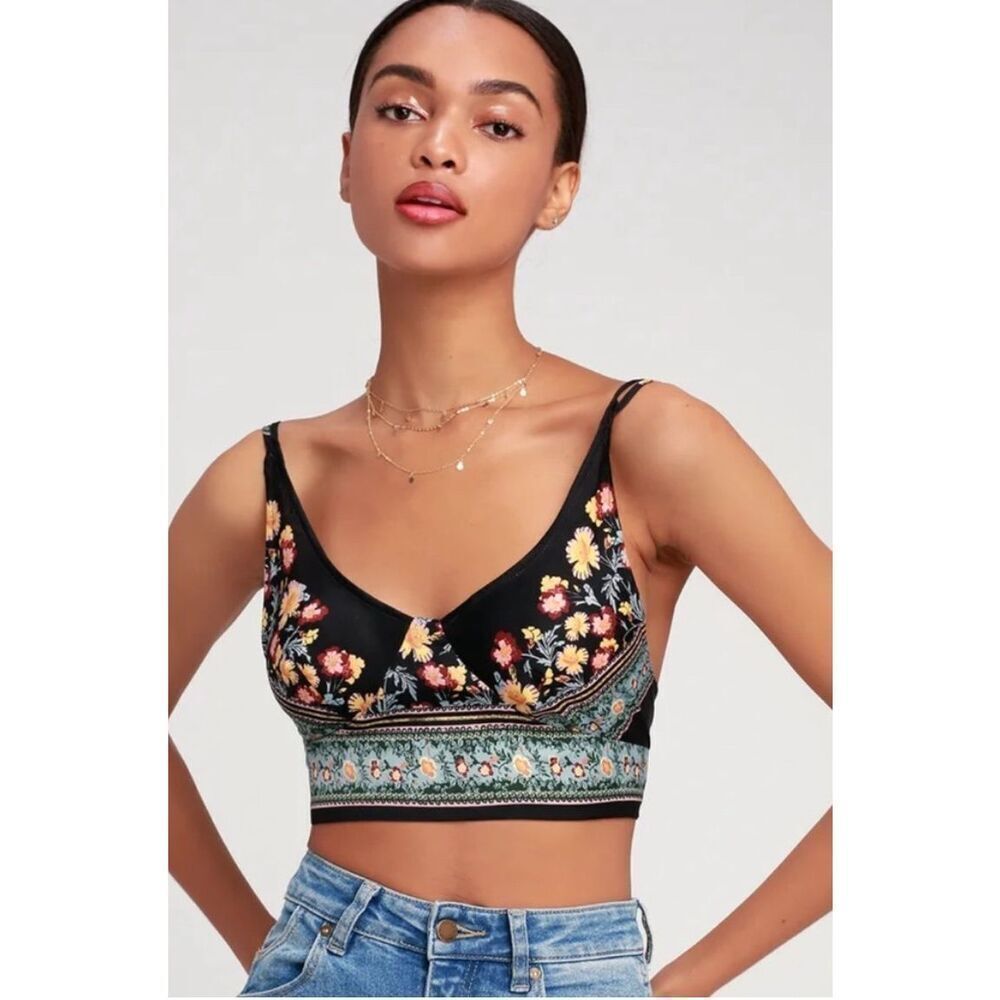 free people  Day to Night Black Floral Print Brami  Floral Crop Top